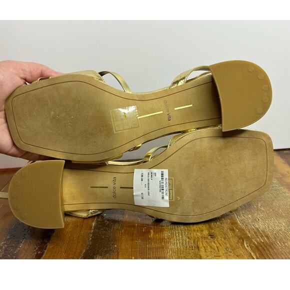 Dolce Vita Women's Blakly Gold Block Heel Sandal Size 10 Glam Evening Shoes - Picture 7 of 8